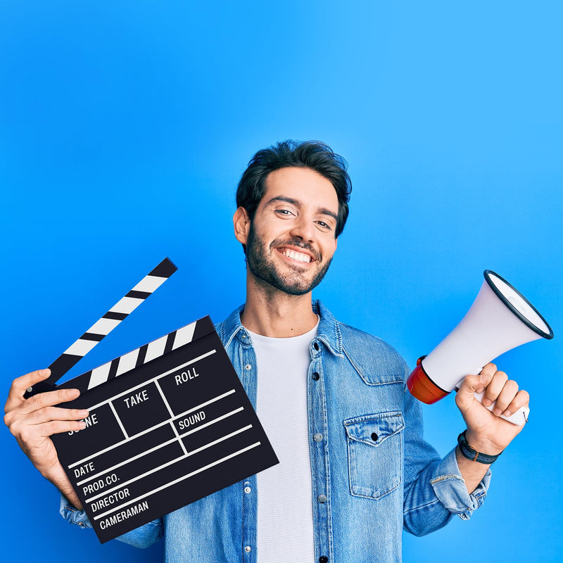 Movie Film Clapboard Hollywood Wooden-Clapper Board Directors Photography Studio Video TV Clapper Board with Erasable Pen Movie Theater Props Decor，Black Clap Board 10.5 X 11.7 inches (Black) Black