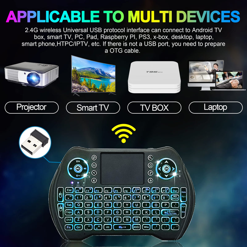 Backlit Mini Wireless Keyboard with Touchpad Mouse Combo with Rechargable Li-ion Battery & Multi-Media Handheld Keyboard for Google Android TV Box Smart TV X-Box PC HTPC PS3 PAD Windows Linux MacOS