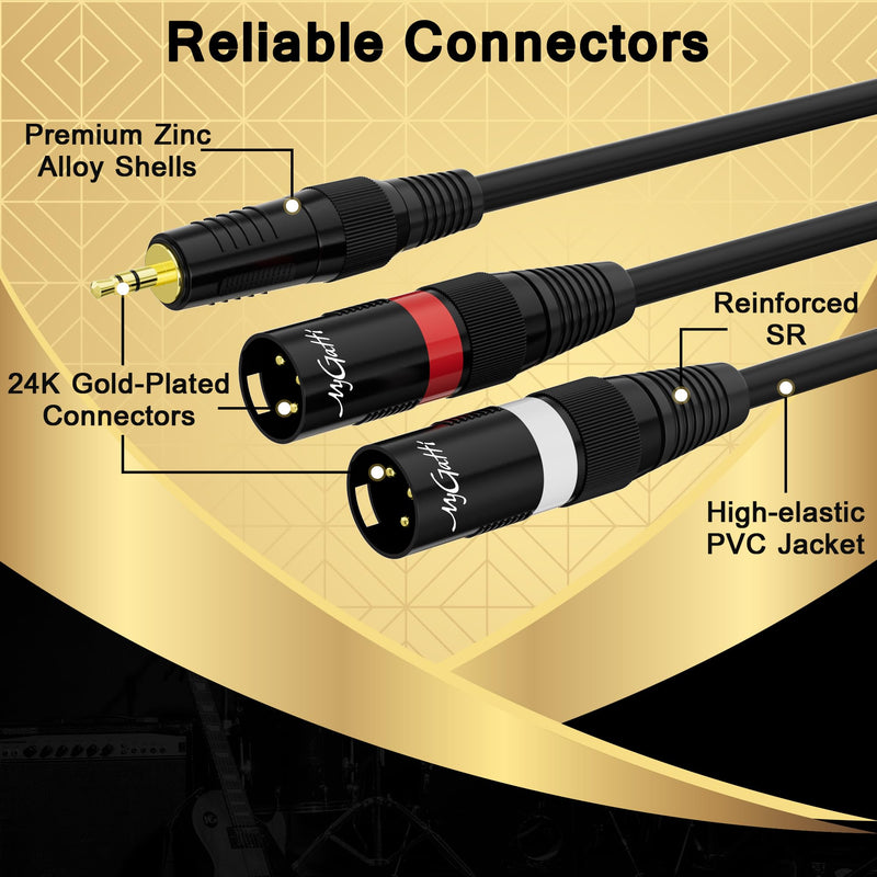 3.5mm TRS to 2 XLR Pro Stereo Cable - 50 FT, 1/8 inch Male to Dual XLR Male Y Splitter Adapter, Unbalanced Microphone Cable with Oxygen-Free Copper 50FT