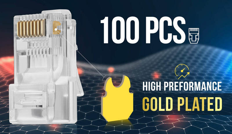GTZ Bundle – 2 Items: RJ45 Cat6 Pass Through Connectors, Pack of 100 + RJ45 Cat6 / 5e Keystone Jacks, 20 Pack - Yellow