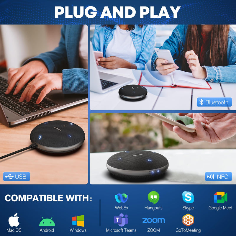 M4 Bluetooth Speakerphone Conference Microphone with AI Noise Reduction Full-Duplex AI Transcription USB Speakerphone 360° Voice Pickup Conference Speaker Home Office for Teams/Zoom, Black M4 Black USB Omnidirectional Speakerphone for 8 people