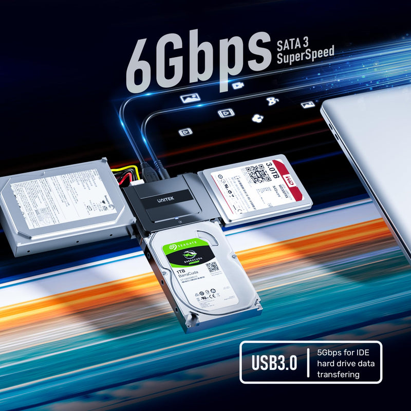 Unitek USB-C SATA/IDE Adapter, Dual-Drive, 6Gbps, for 2.5/3.5" HDD/SSD | Simultaneous 1 SATA + 1 IDE Access; For 2.5/3.5" IDE/SATA, Optical; Plug & Play, Hot-Swap; 12V Adapter Included USB C 6Gbps SATA & 5 Gbps IDE