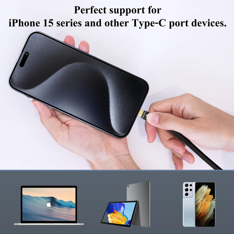 8K USB C to HDMI 2.1 Cable 30 FT, (8K@60Hz,4K@120Hz, HDR), Thunderbolt 3/4 Compatible, for iPhone 15 Series, MacBook Pro/Air, iPad Pro, Galaxy S23, Note 20, Surface, Dell, HP, with 2 HDMI Adapters 30FT