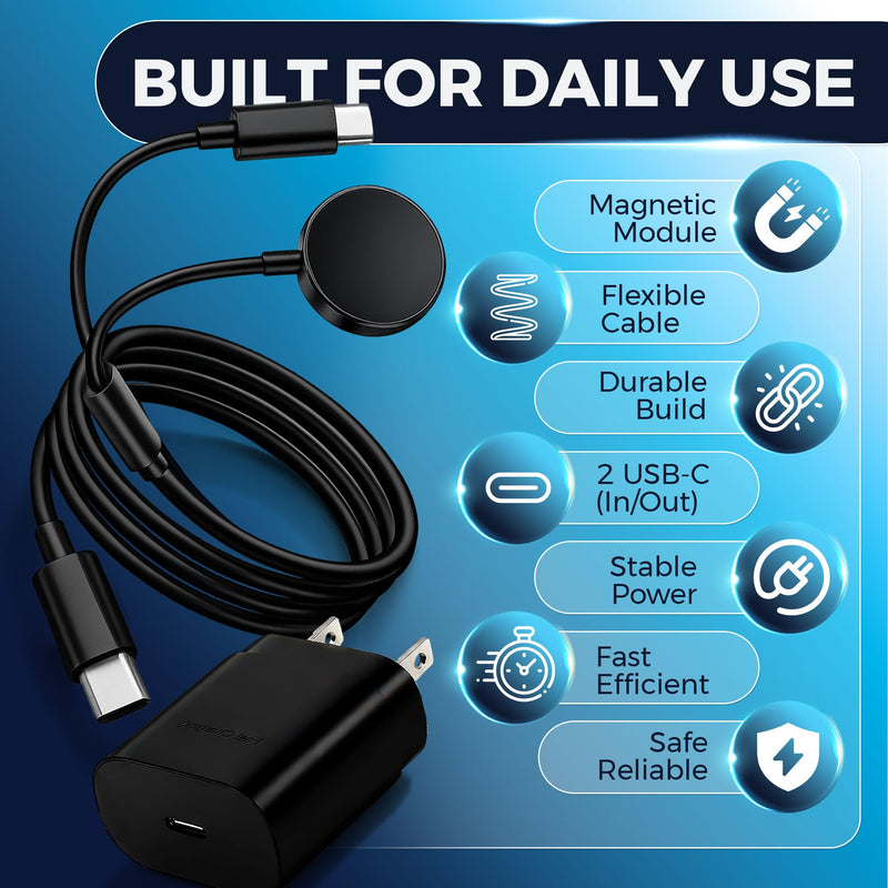 2 in 1 for Samsung Watch Charger, for Galaxy Phone Charger, 25W USB C Fast Charger Cable for Galaxy Watch 8/7/6/5/4/3/Ultra/FE/Active2 & Galaxy S25/S24/S23/S22, Magnetic Watch Charger, PD Travel Cord