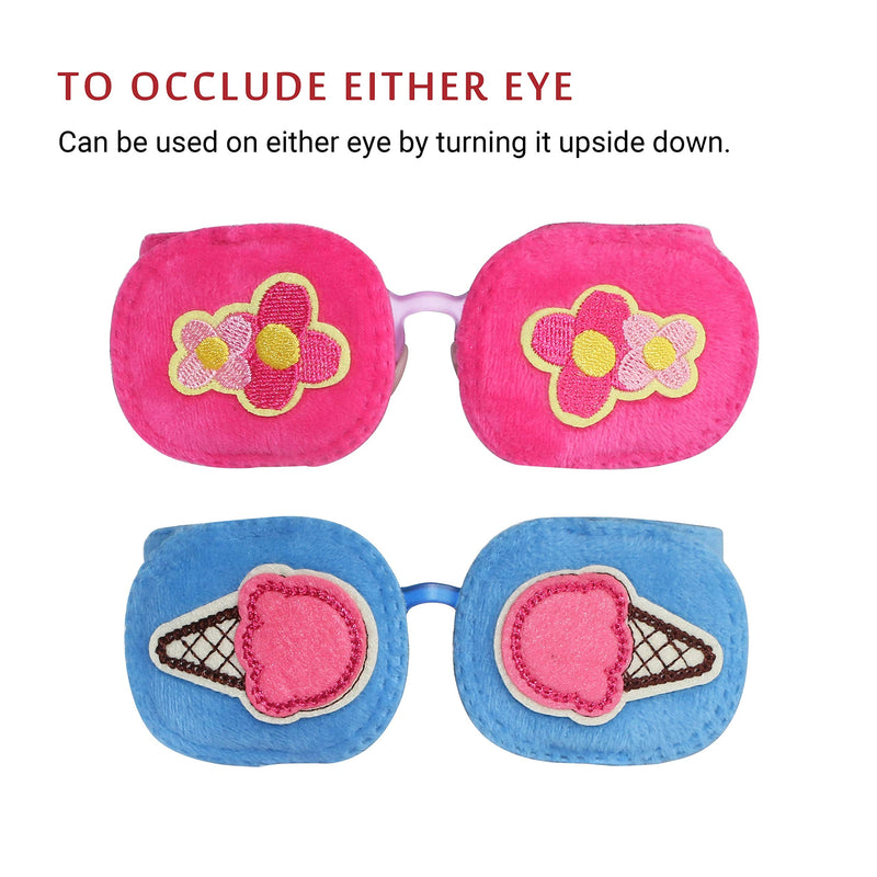 2Pcs Eye Patches for Kids | Girls Eye Patch for Glasses | Medical Eye Patches for Children with Lazy Eye | Amblyopia Eye Patch for Toddlers to Cover Either Eye (Pink Flower & Blue Icecream) Pink Flower & Blue Icecream
