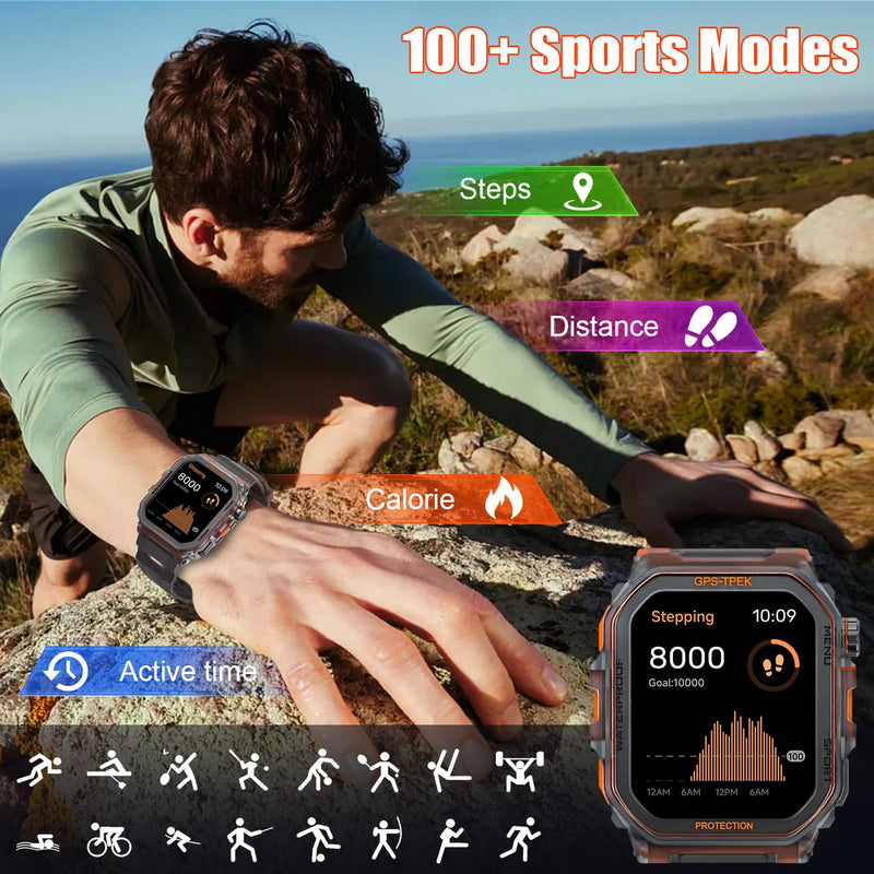 SGJIK Military Smart Watches Built-in GPS, 100+ Sport Modes for Men with, Smartwatch for Android Phones and iPhone, 1.75" HD Screen Bluetooth Call 24/7 Heart Rate/Sleep/Stress Black