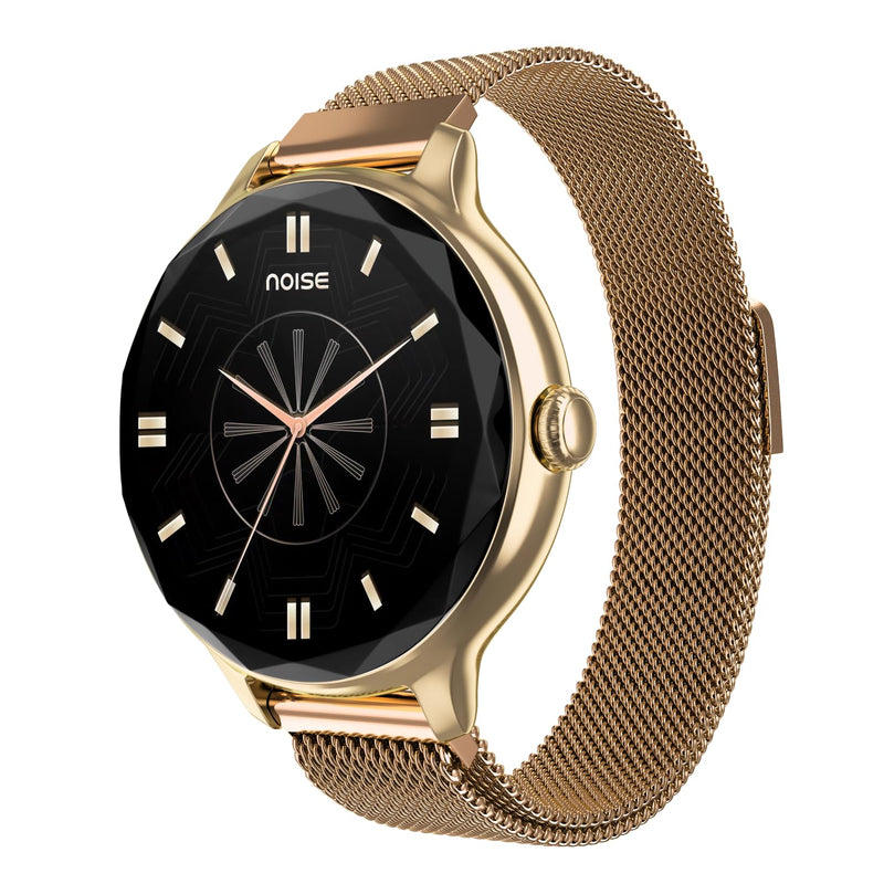 Noise Diva Smartwach for Women with AI Voice Assistant, 100+ Watchfaces, Sleep Tracker, Female Cycle Tracking, BT Calling, AMOLED Display, Water & Dust Resistant, 1 Year Warranty Gold Link