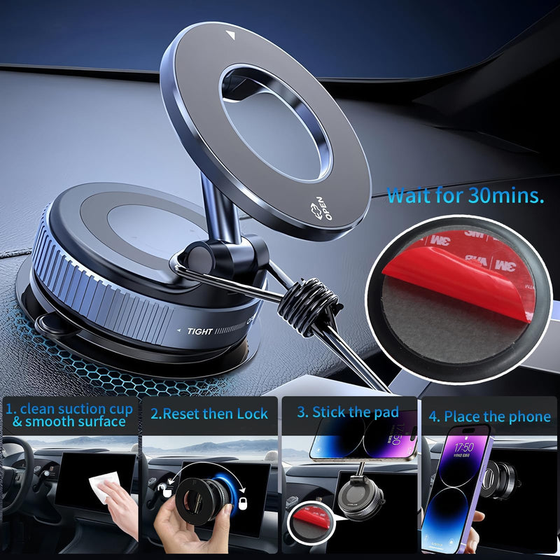 Car Phone Holder for MagSafe, 360° Adjustable Magnetic Phone Holder | Vacuum Suction Cup Phone Mount for Car Dashboard/Windshield, Car Mount for iPhone 17/16/15/14/13/12 Series,Samsung, Android