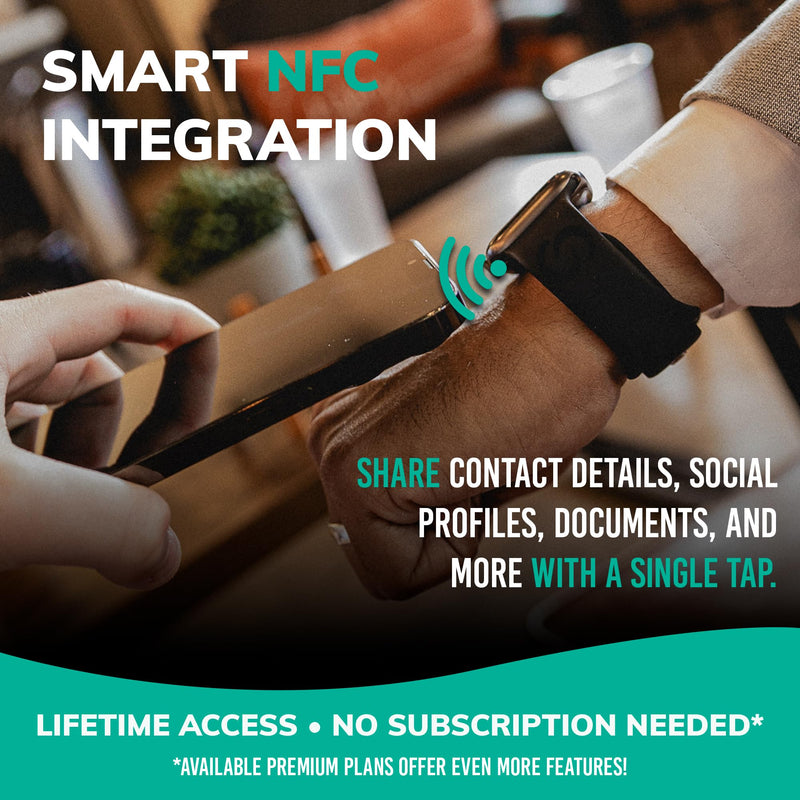Contact Smart Silicone Apple Watch Band, Instant Sharing, Ultra Black | Digital Business Card, Compatible with most Android and iOS smartphones with dynamic profile updates 42-45mm
