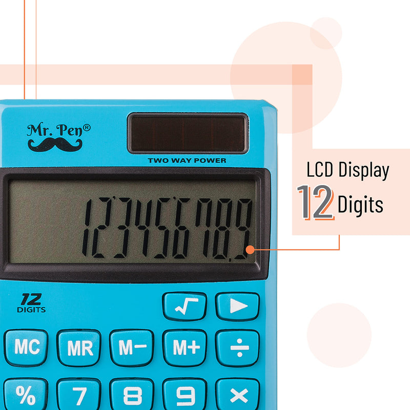 Mr. Pen- Standard Function Calculator, 12 Digits, Small Calculator, Solar Calculator, Pocket Calculator, Simple Calculator, Basic Office Calculators, Solar Handheld Calculator, Standard Calculator Blue