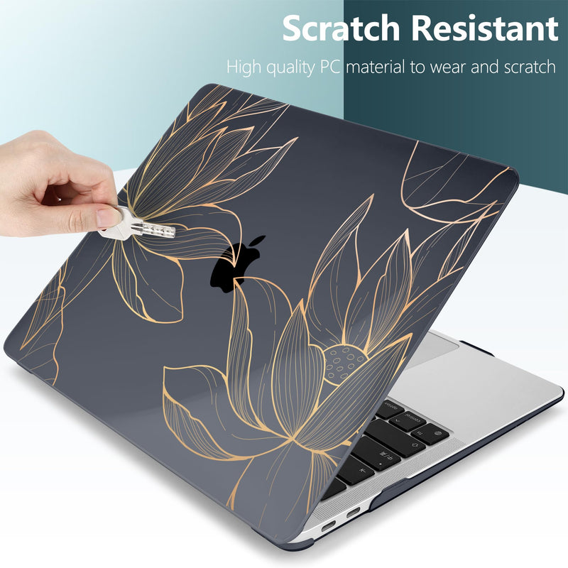DONGKE Compatible with MacBook Air 13 inch Case 2021 2020 2019 2018 Release A2337 M1 A2179 A1932 with Retina Display & Touch ID, Plastic Hard Shell & Keyboard Cover - Lotus Lotus D153