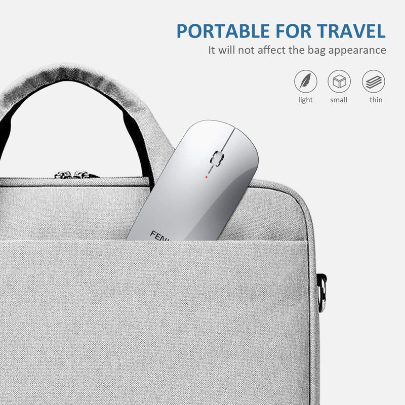 Bluetooth Mouse, FENIFOX Slim Mini Portable Flat Travel Wireless Mouse Rechargeable Quiet Ultra-Thin Mice Compatible with Laptop,Tablet,Notebook,PC (Silver and White) Silver
