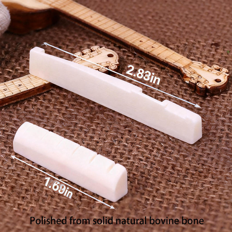BLOBY 6 String Acoustic Guitar Bone Bridge Saddle and Nut Set, Real Beef Bone Material, Replacement Parts for Acoustic Guitar