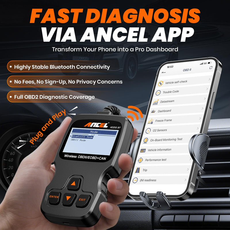 [AUSTRALIA] - ANCEL AD310BT Enhanced Bluetooth OBD2 Scanner, 2-in-1 Car Engine Fault Code Reader for iPhone & Android, Battery Test, Trip Analysis, Performance Test, Car Diagnostic Scan Tool for All Vehicles 1996+ 