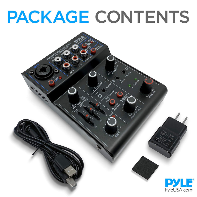 Pyle Professional Wireless DJ Audio Mixer- 3-Channel Bluetooth DJ Controller Sound Mixer w/USB Audio Interface, Combo Jack XLR+6.35mm Mic/Line/Guitar In, 3.5mm, RCA, AUX, Headphone Jack- PAD33MXUBT.5