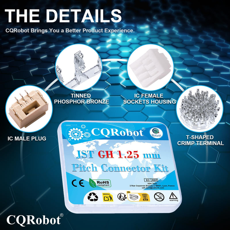 JST GH 1.25 mm Pitch 3-Pin Electronic Computer Connector IC Male Plugs, Female Sockets Housing and T-Shaped Crimp Terminal Kit. 80 Sets/400 Pieces Wire-to-Board Adapter Cable Assembly.