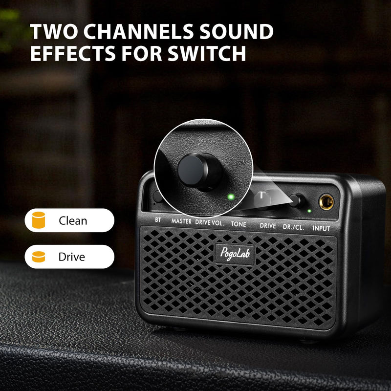 Mini Guitar Amp, 5W Small Portable Electric Guitar Amplifier, Clean & Drive Effects 2 Channels, Rechargeable Bluetooth Speaker with Headphone Jack, for Daily Practice (Black) Black