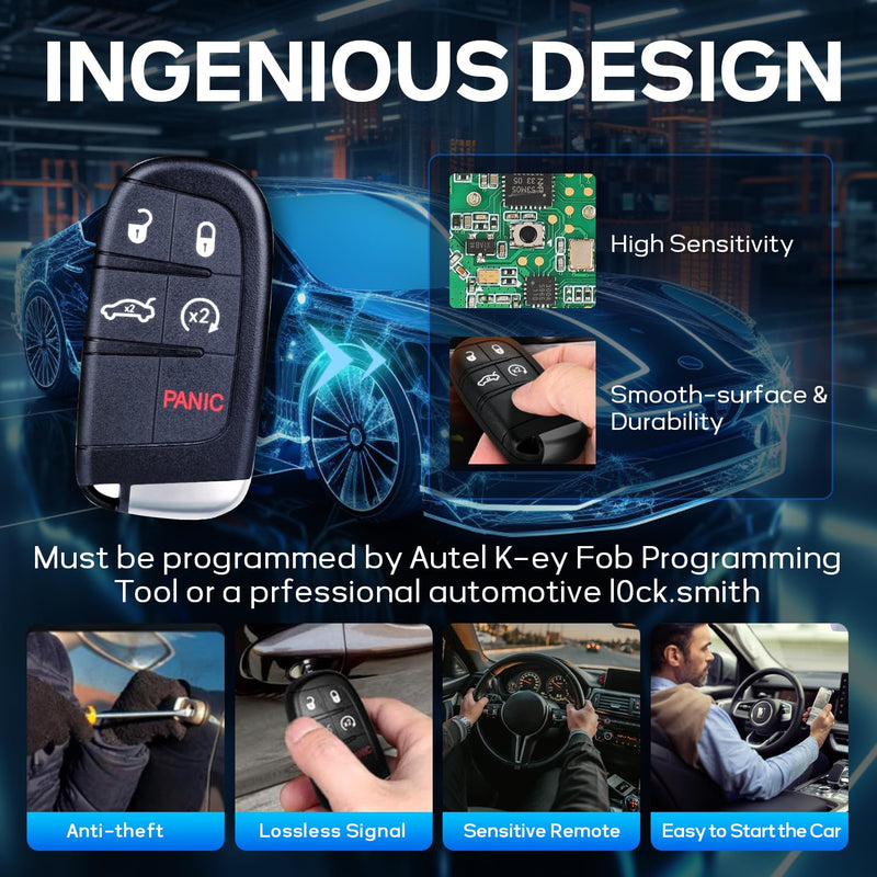 Autel IKEYCR5TPR 5 Buttons Blank 2025 New Kё-y Fob proğrammable Compatible with Vehicle Systems Using 315/415 MHz Ultra-Long Range OE-Quality for Chrysler-Dodge-Style Kё-y Replacement