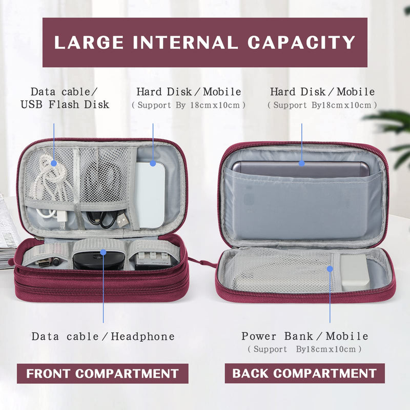 FYY Electronic Organizer, Travel Cable Organizer Bag Pouch Electronic Accessories Carry Case Portable Waterproof Double Layers Storage Bag for Cable, Charger, Phone, Earphone, Medium Size- Wine Red Wine Red-1