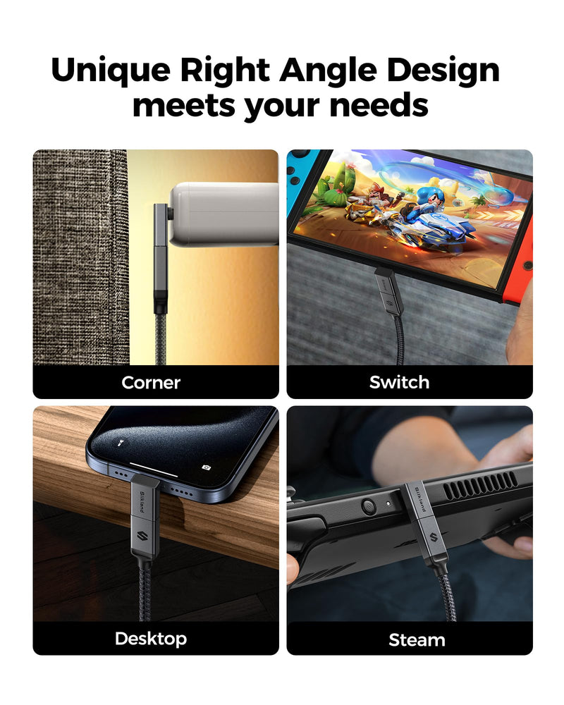 Silkland USB C 90 Degree Right Angle Adapter [2 Pack, 240W 40Gbps] USB C Male to Female Adapter Extender Compatible with Thunderbolt 4 for Steam Deck, ROG Ally, MacBook, Switch, iPhone 16/15, Quest 3