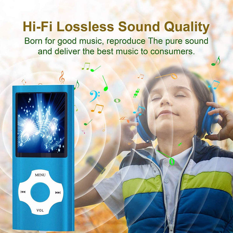 [AUSTRALIA] - MP3 Player, Hotechs MP3 Music Player with 32GB Memory SD Card Slim Classic Digital LCD 1.82'' Screen MINI USB Port with FM Radio, Voice Record Blue 