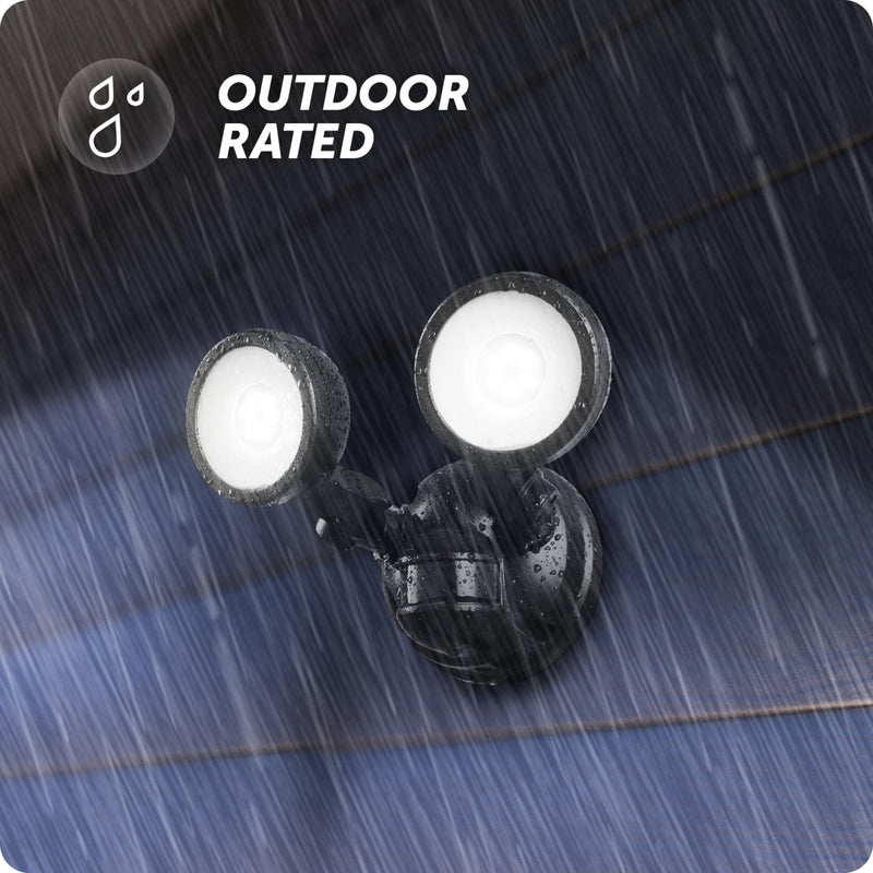 GLOBE Electric 10W Twin Head Motion Sensor LED Flood Light, 1000 Lumens, 180° Detection, 40-Ft Range, 4000K Daylight, Hardwired, Weather Resistant, 17000200 Black, 1000 LM