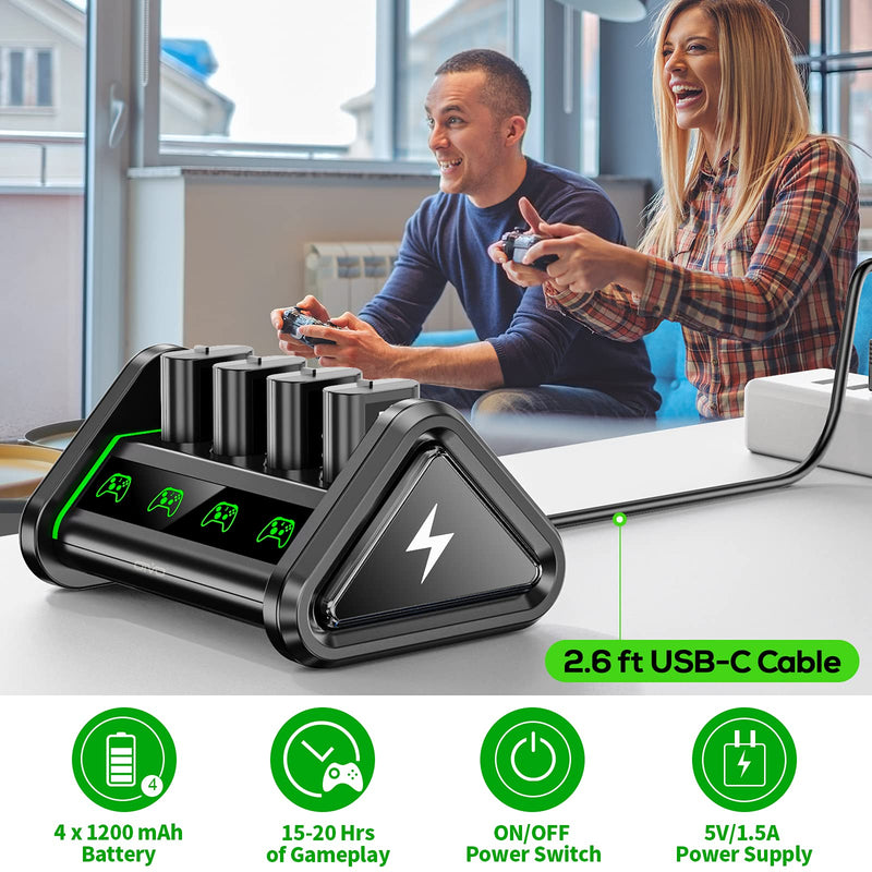 OIVO Rechargeable Battery Packs Compatible with Xbox Series X|S/Xbox One X/S/Elite, 4 X 1200 mAh Battery Kit with Charger, Rechargeable Batteries Charger Station with ON/Off Power Switch 4Pack