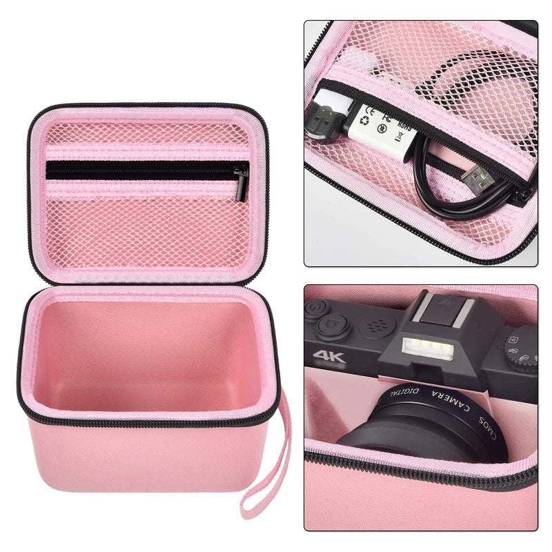 Vlogging Camera Case Compatible with brewene/for Femivo/for KVUTCIEIN/for Duluvulu 4K 48MP Digital Cameras for Youtube. Vlog Camera Carrying Storage for Lens, Cable and Other Accessories (Pink) Pink