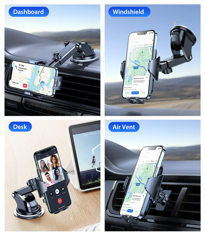 VICSEED Phone Holders for Your Car [Super Suction Power & No-Wobbling] Universal Cell Phone Mount Dashboard Windshield Vent Long Arm Hands Free Cradle Fit for iPhone, Android and All Smartphones Classic Black