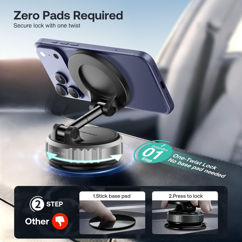 Golinbox Upgraded Nano Gel Vacuum Magnetic Car Phone Holder for MagSafe 360° Adjustable, [100+LBS Suction & 3000gf Magnetic] Suction Cup Phone Mount for Your Car/Gym/Mirror Mount for iPhone & Android