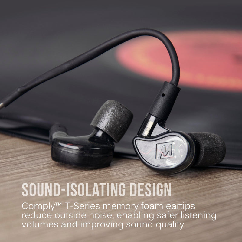 MEE audio M6 PRO In Ear Monitor Headphones for Musicians, 2nd Gen Model With Upgraded Sound, Memory Wire Earhooks & Replaceable Cables, Noise Isolating Professional Earbuds, 2 Cords Included (Black) Black In-Ear Monitors