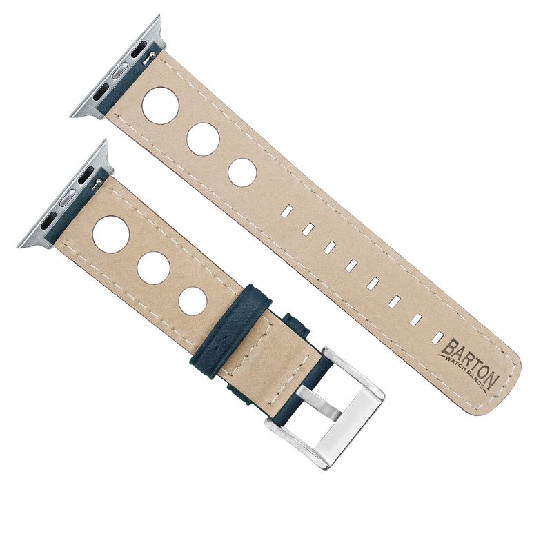 BARTON WATCH BANDS - Horween Leather Watch Bands Compatible with Apple Watch Models - 1, 2, 3, 4, 5, 6, 7, 8, 9, 10, SE, Ultra & Ultra 2 Navy Blue (Rally Style) Large Apple Watch (42mm/44mm/45mm/49mm)