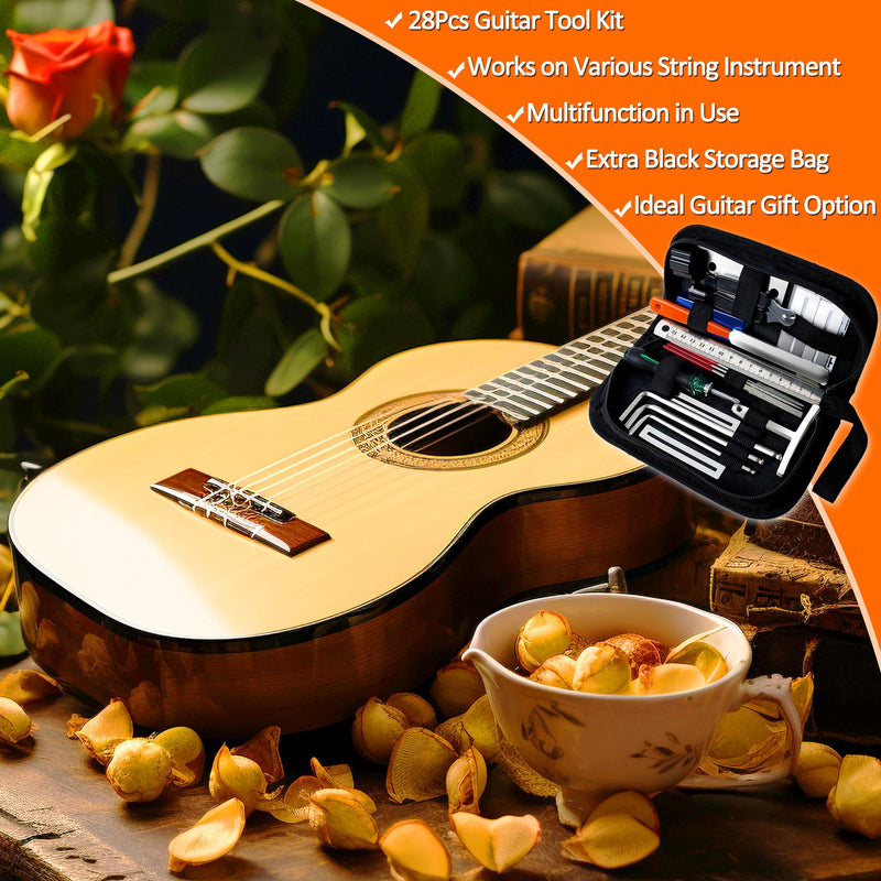 28Pcs Guitar Tool Kit, Guitar Accessories Gifts for Men, Guitar Maintenance Kit with Carry Bag, Guitar Repair Kit for Acoustic Electric Guitar Ukulele Bass Banjo, TIMDAM Guitar Setup Kit Guitar Gifts 28 Pcs