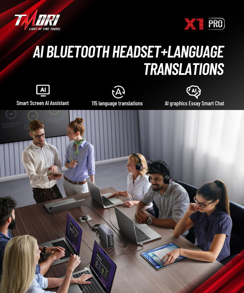 AI Smart Headphones with Detachable Screen - 115-Language Real-Time Translation, Hybrid ANC, Bluetooth 6.0, Built-in Flashlight & Photo Control for Travel, Business & Daily Use AI Wireless Headphone BLACK