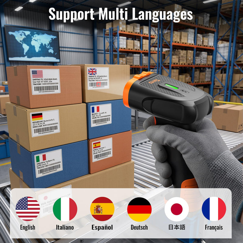 [AUSTRALIA] - Tera Barcode Scanner Wireless Handheld: with 2200mAh Lithium-Polymer Battery Works with Bluetooth 2.4G Cordless USB Wired 1D 2D QR Bar Code Reader for Retail Inventory Management Model D5300 Orange 