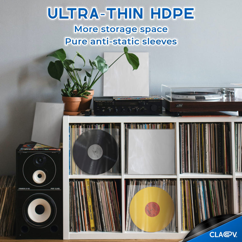 50 Anti Static Inner Record Sleeves for Vinyl LP Records (12 inch, Square, Translucent), Album Record Protective Plastic Covers for Storage 50 Pack