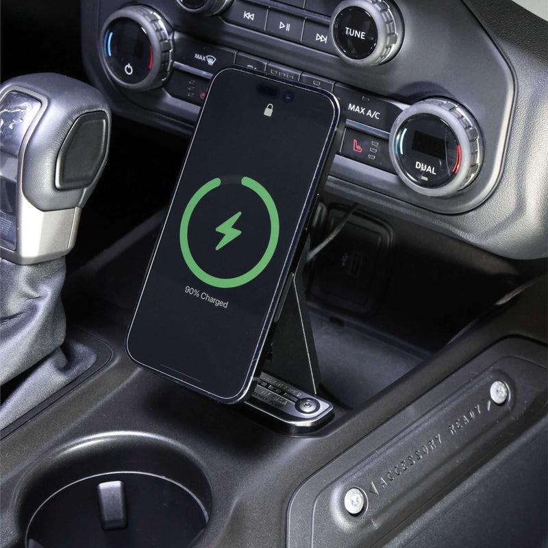 Wireless Charger Phone Mount Compatible with Ford Bronco 2021-2026 - 360° Tilt Swivel Adjustable Phone Holder for Bronco Accessories - for MagSafe Compatible Phones - 25W Fast Charging.