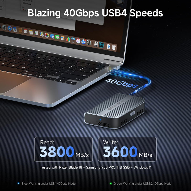 Cable Matters 40Gbps USB4 / Thunderbolt 4 SSD Enclosure for M.2 NVMe SSD | Portable, Tool-Free, up to: Read 3800MB/s, Write 3600MB/s, Intelligent Cooling, Thunderbolt 5 Compatible