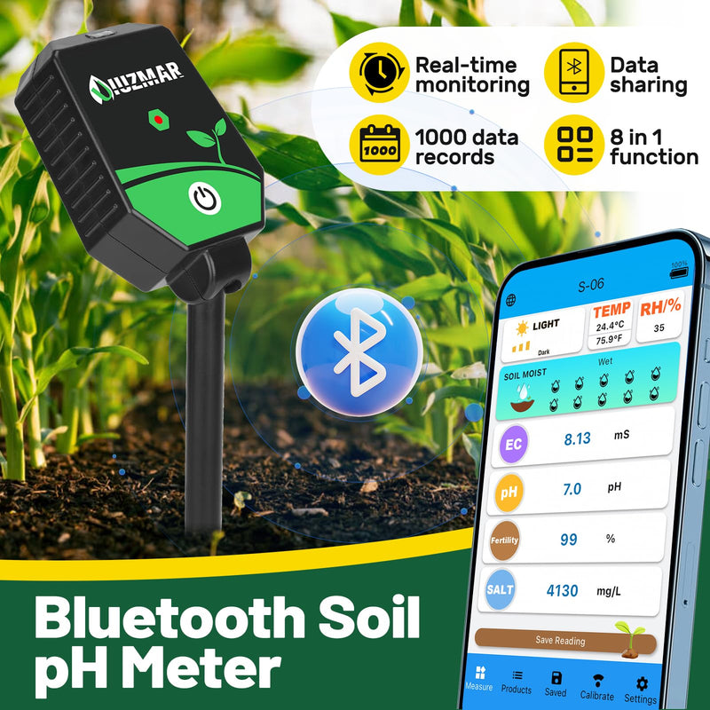 [AUSTRALIA] - UIUZMAR Soil pH Meter Soil Moisture Meter 8 in 1 Fertility Salt Moisture pH EC Light Humidity Temp Accurate Soil pH Test Kit for Garden and Hydroponics 8 in 1 Soil Meter 