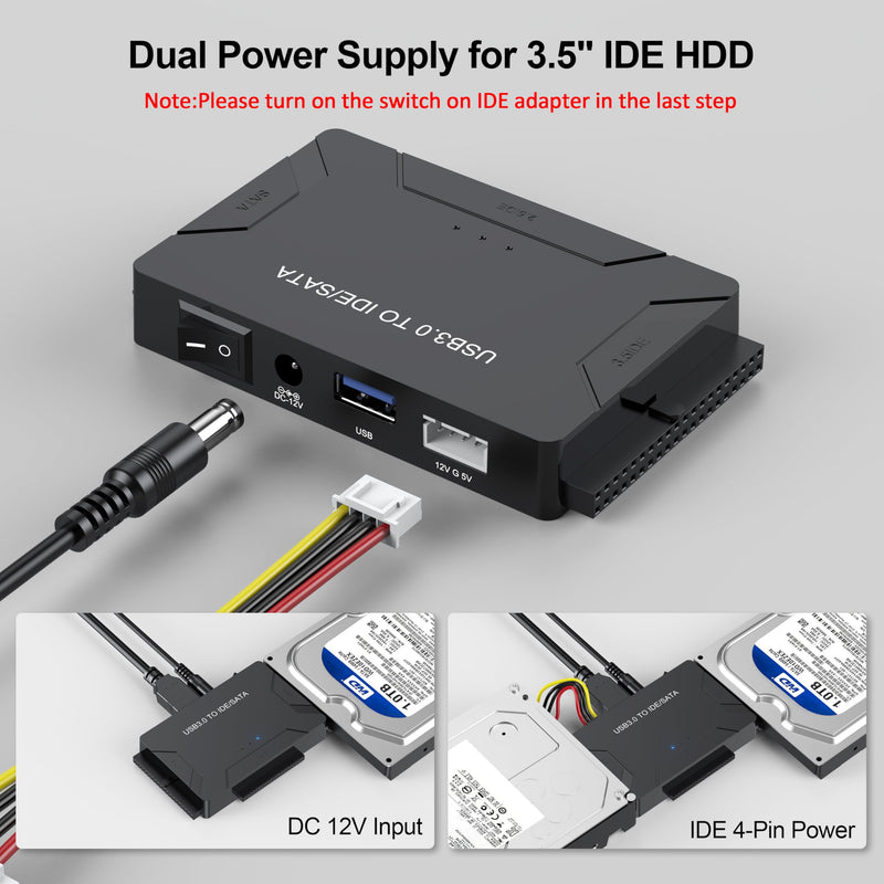 FEMORO Hard Drive Reader IDE SATA to USB 3.0 Adapter, USB + Type C External Hard Drive Data Ultra Recovery Converter Kit with Power for 2.5 3.5 hdd ssd disk 5.25 Inch DVD/CD-ROM Optical Drive SATA IDE to USB+USB C