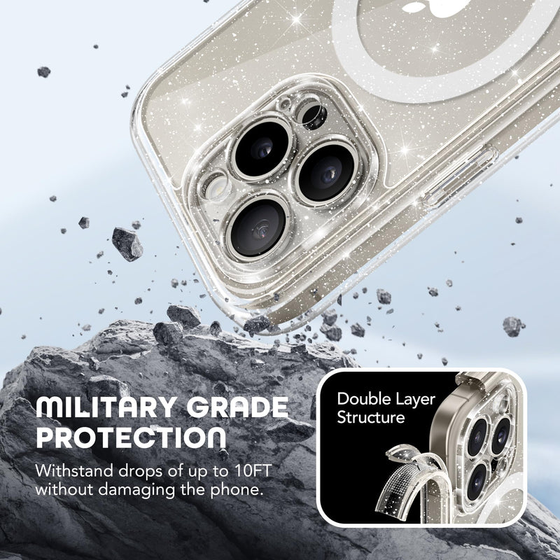 Magnetic for iPhone 15 Pro Max Case, [Dustproof Design] Compatible with MagSafe, Built-in 9H Tempered Glass Screen Protector + Privacy Screen Protector & Upgraded Camera Protection,Shiny Clear Shiny Clear iPhone 15 Pro Max 6.7 inch