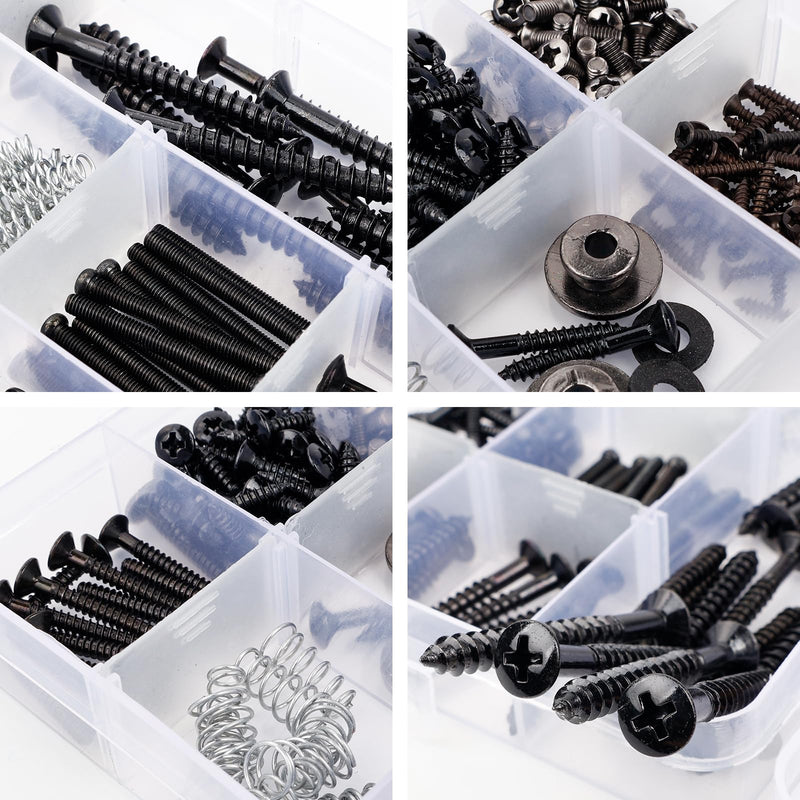[AUSTRALIA] - Banworks Metric Sized 258pcs Electric Guitar Screws Kit for Tele/Strat Bridge, Neck Plate, Pickup Rings, Humbucker Pickups, ST/TL Pickups, Pickguards, Tuners, Pickup Selector Switch, Strap End Pins Black 
