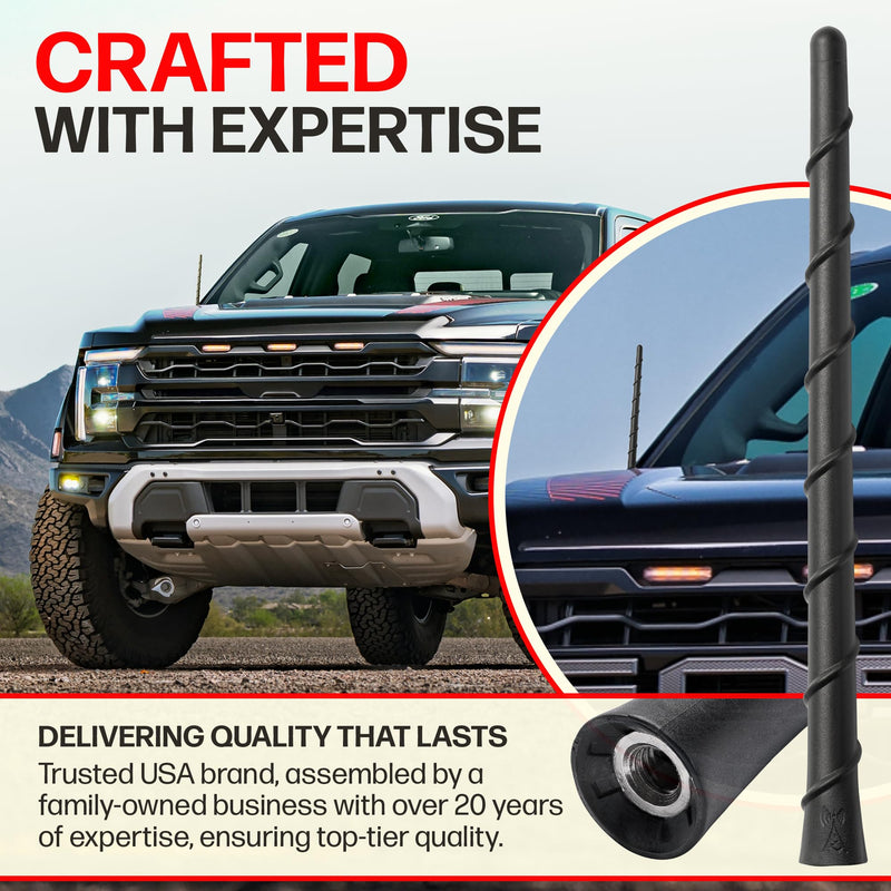 Votex Universal Short Rubber Spiral 8" Antenna Kit – Enhanced Reception, Carwash Proof, Flexible and Durable with Tuned Copper Coil and Stainless Steel Threading – for Trucks, Cars & SUVs, (Black)