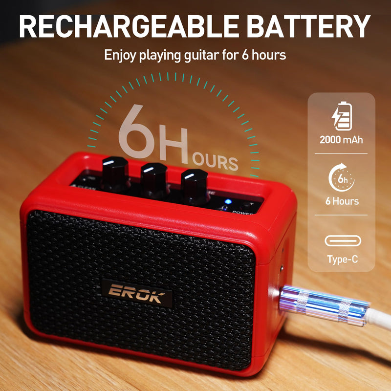 [AUSTRALIA] - EROK Mini Electric Guitar Amplifier, with Clean Overdrive Effects,Support BT/Headphone Connection,5W Indoor Music Pratice Speaker (Red) Red 