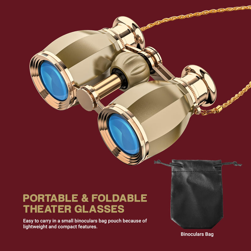 [AUSTRALIA] - ESSLNB Opera Glasses Binoculars for Women Adults 4X30mm Theater Glasses Compact Binoculars for Theater and Concerts Antique Binoculars with Case Removable Chain (Gold) Gold 