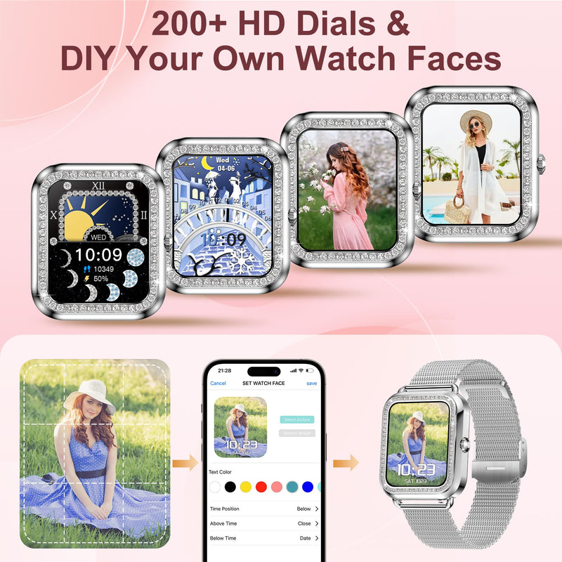 Smart Watch, Colesma 1.59" HD Smart Watches for Women, Answer/Make Call Fitness Tracker Watch for Android iPhone, Sleep/Heart Rate/SpO2/Blood Pressure Monitor, 180+ Dials, Waterproof Watches for Women Silver