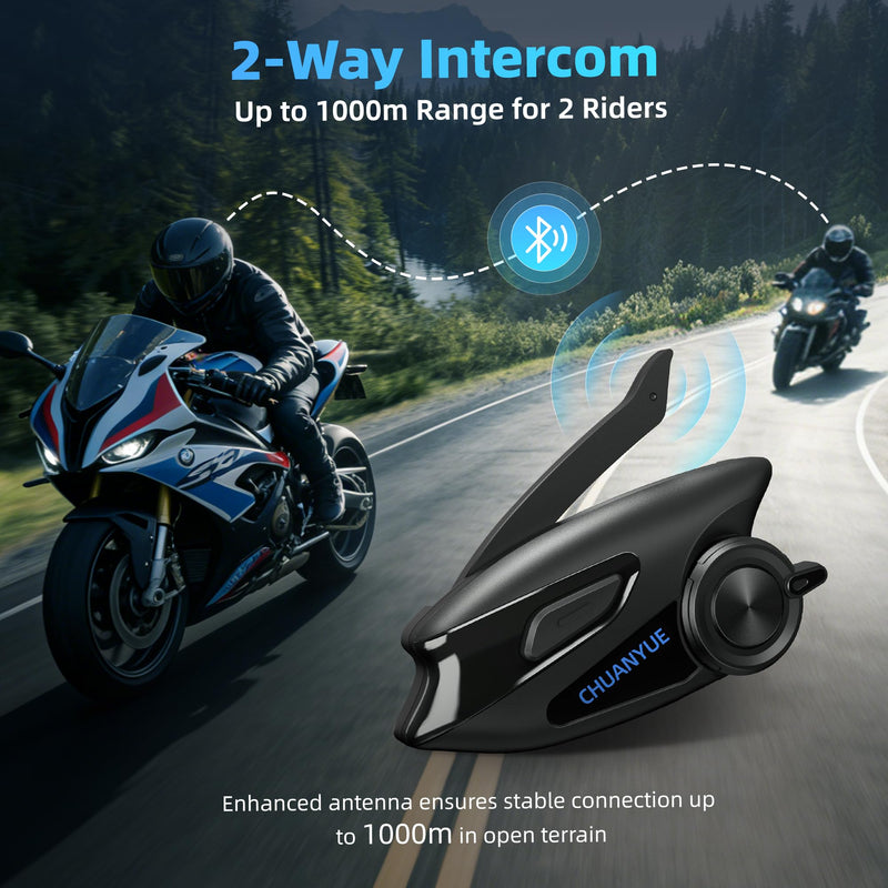 Motorcycle Helmet Bluetooth Headset, 43mm Helmet Speakers, Black, 1 Pack | 2-Way Helmet Intercom,1000m Intercom Communication,Triple Noise Reduction,Music Sharing,FM,Voice Assistant, IP67 Waterproof