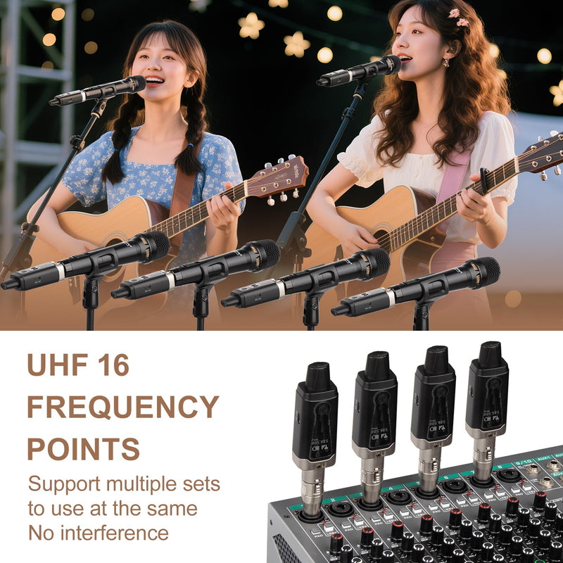 Depusheng T9 Wireless guitar transmitter receiver, Wireless Microphone Transmitter Receiver XLR Microphone Wireless System for Dynamic and condenser Microphone Audio Mixer, With 48V phantom power