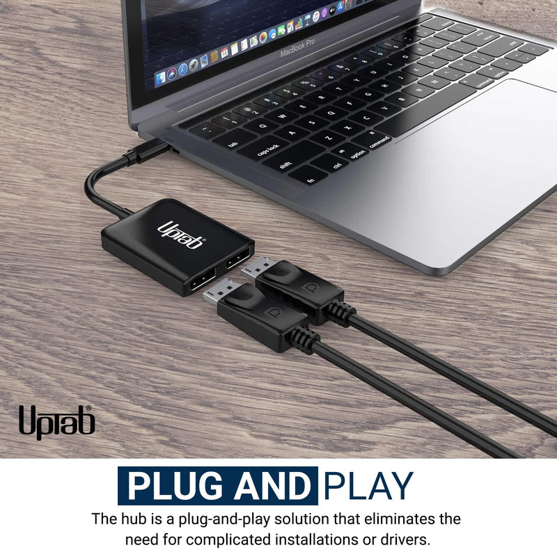 uptab USB-C to Dual DisplayPort Adapter Hub, 4K 60Hz MST Multi-Monitor | Plug-and-play, driver-free; requires TB3/TB4/USB4 or DP Alt Mode; extend or mirror 2 monitors; laptops, Chromebooks