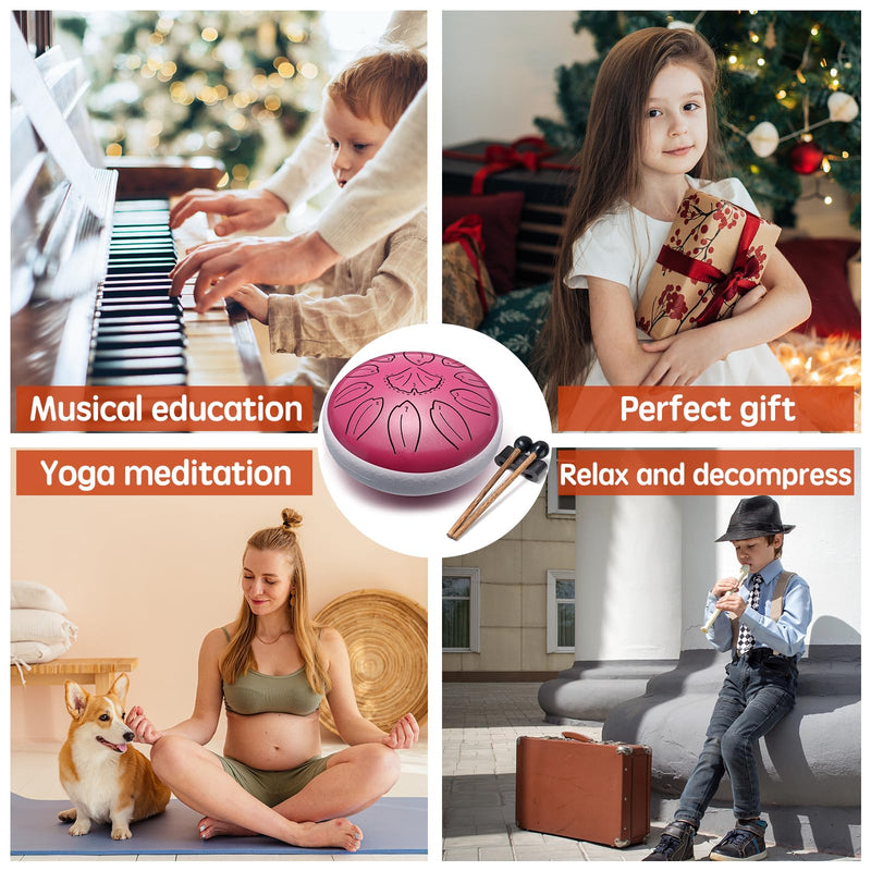 [AUSTRALIA] - Steel Tongue Drum Percussion, 6 Inch 11 Notes Musical Instruments, Music Gifts for Family Friends (Pink) Pink 